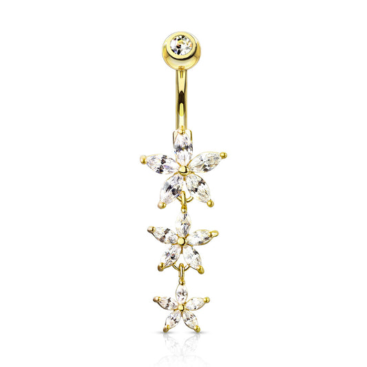 CZ Dangly Flower Belly Bar.