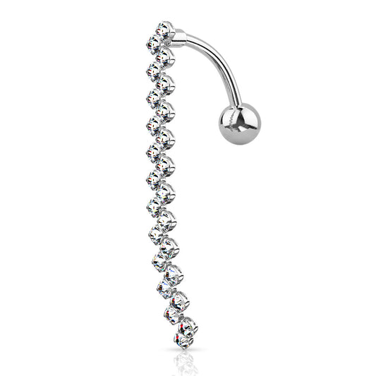 Zig Zag CZ Top Dangly Belly Bar.