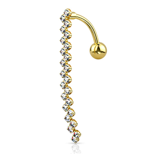 Zig Zag CZ Top Dangly Belly Bar.