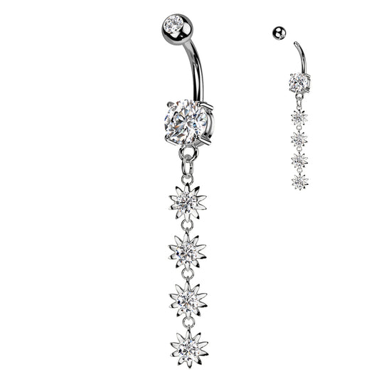 Mini Flower Dangly CZ Belly Bar.