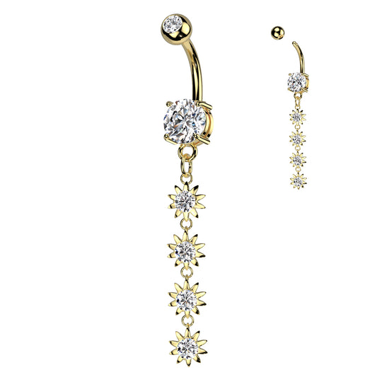 Mini Flower Dangly CZ Belly Bar.