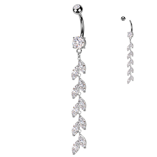 CZ Dangly Vine Leaf Belly Bar.