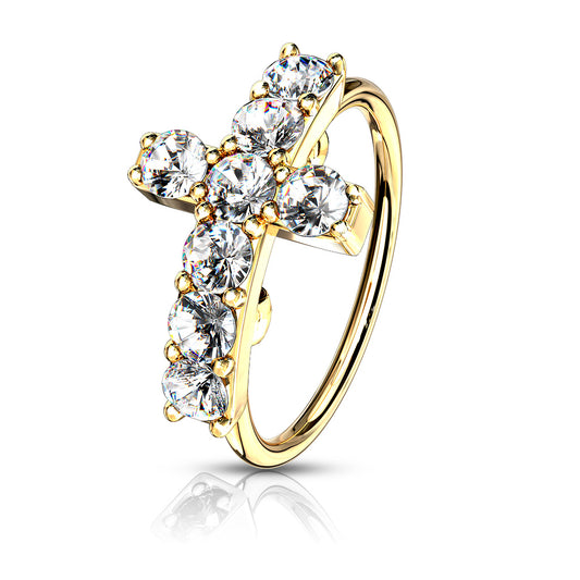 Curved CZ Cross Nose Ring.