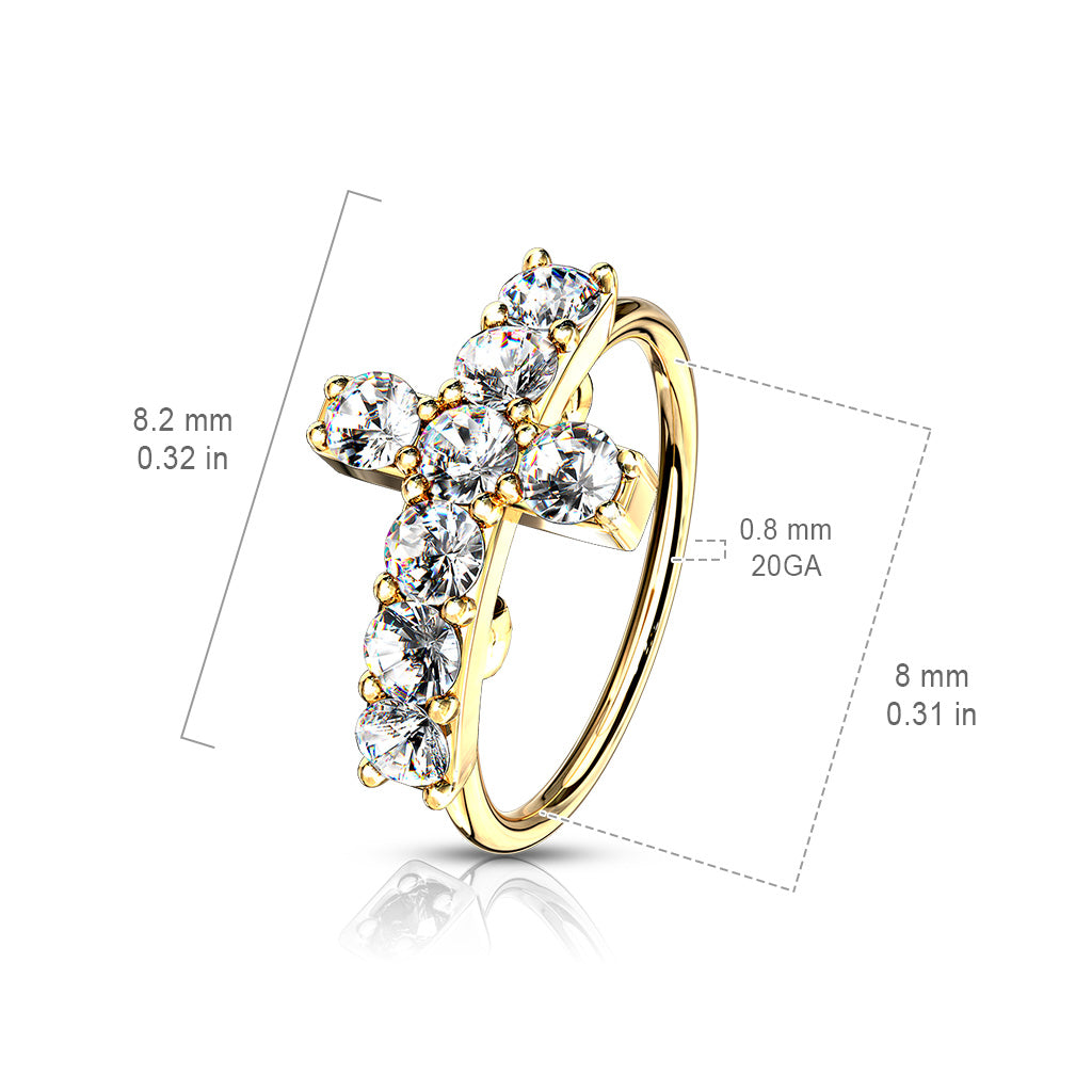 Curved CZ Cross Nose Ring.