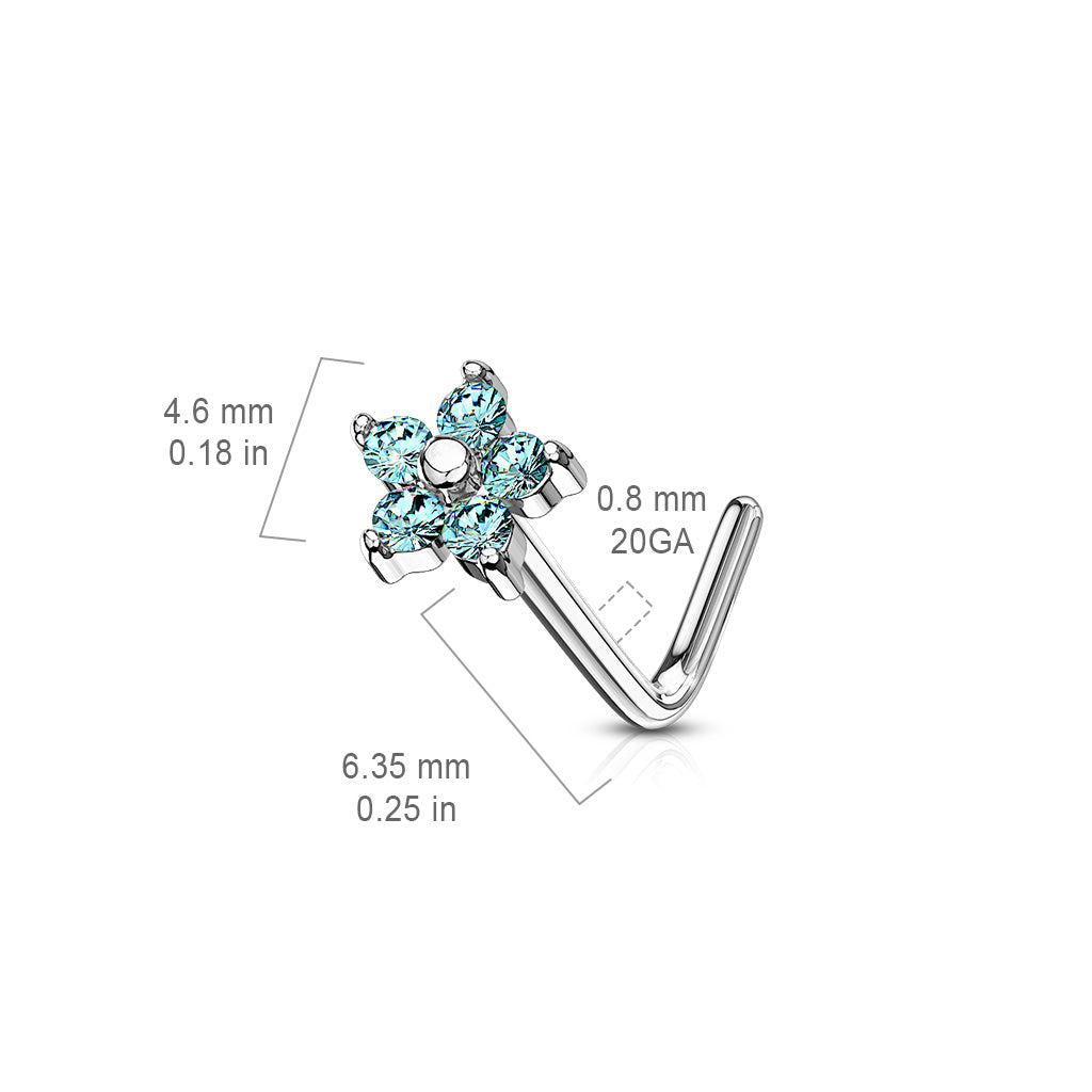 Small CZ Flower L Post Nose Stud.