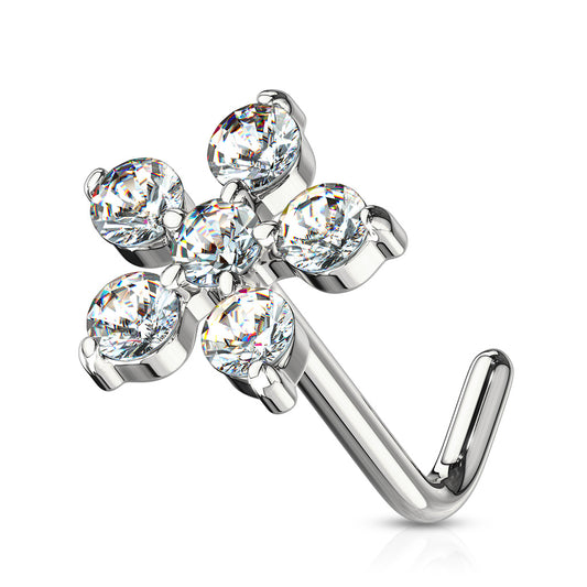 Medium CZ Flower L Post Nose Stud.