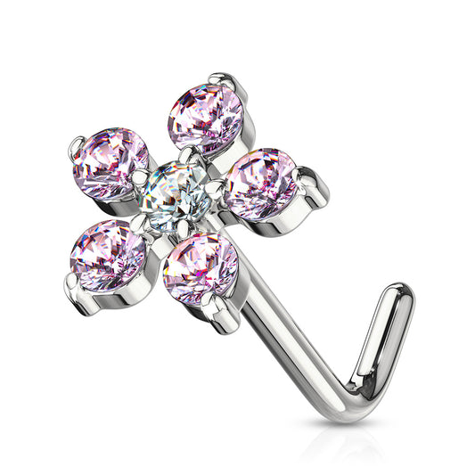 Medium CZ Flower L Post Nose Stud.