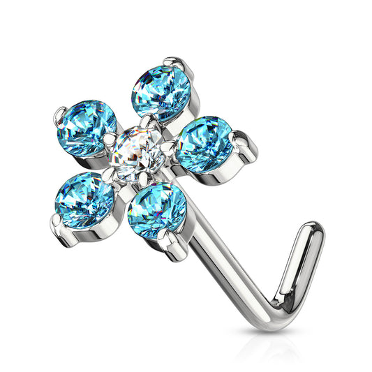 Medium CZ Flower L Post Nose Stud.