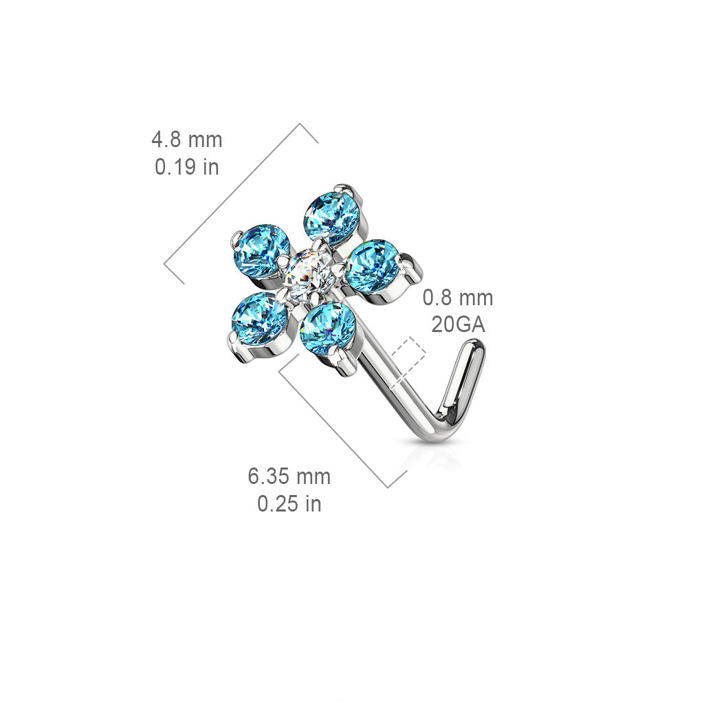 Medium CZ Flower L Post Nose Stud.
