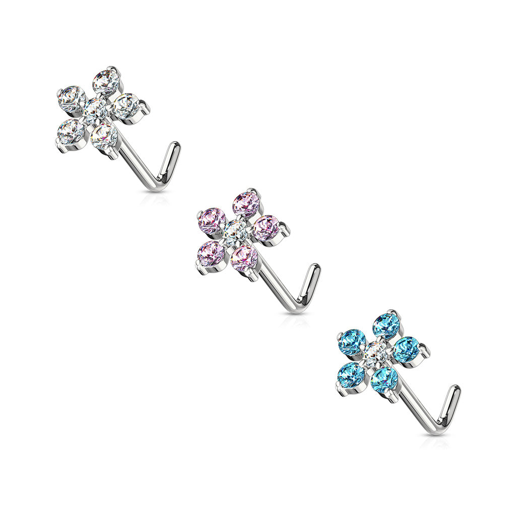 Medium CZ Flower L Post Nose Stud.