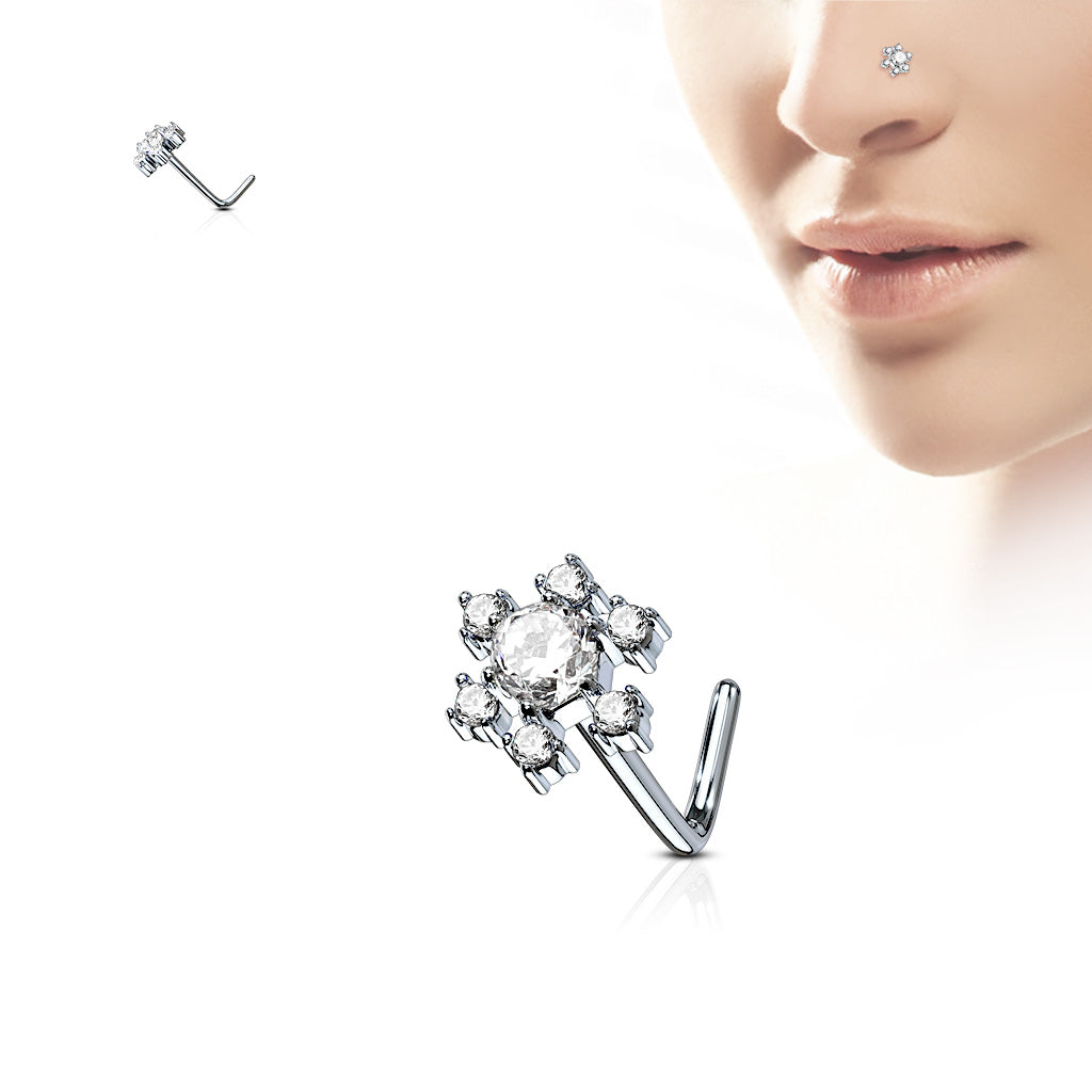Large CZ Flower L Post Nose Stud. (Copy)