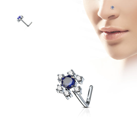 Large CZ Flower L Post Nose Stud. (Copy)