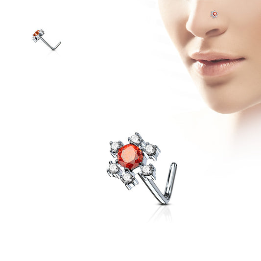 Large CZ Flower L Post Nose Stud. (Copy)