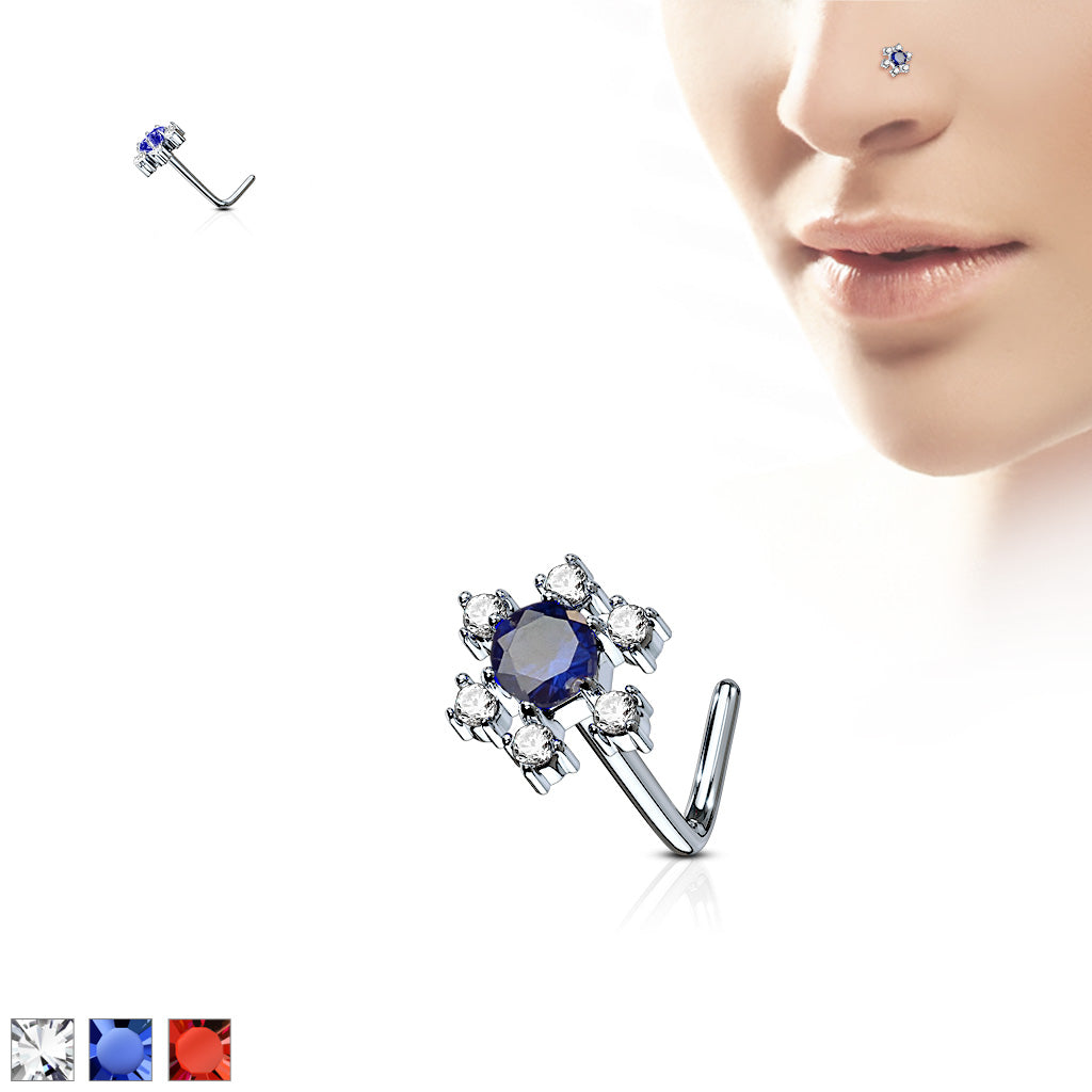 Large CZ Flower L Post Nose Stud. (Copy)