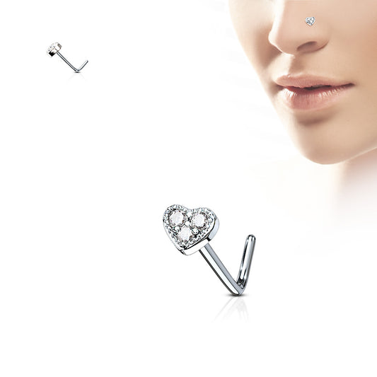 CZ Heart L Post Nose Stud.