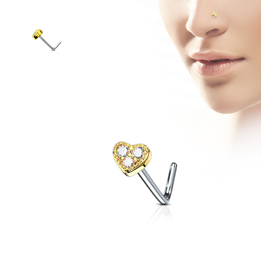 CZ Heart L Post Nose Stud.