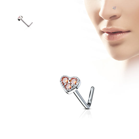 CZ Heart L Post Nose Stud.