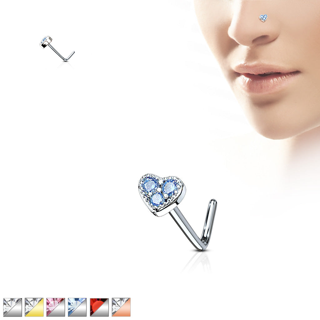 CZ Heart L Post Nose Stud.