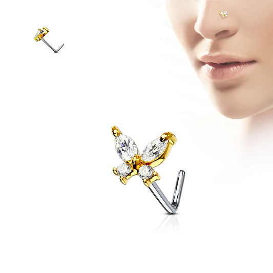 CZ Butterfly L Post Nose Stud.