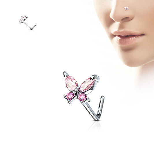 CZ Butterfly L Post Nose Stud.