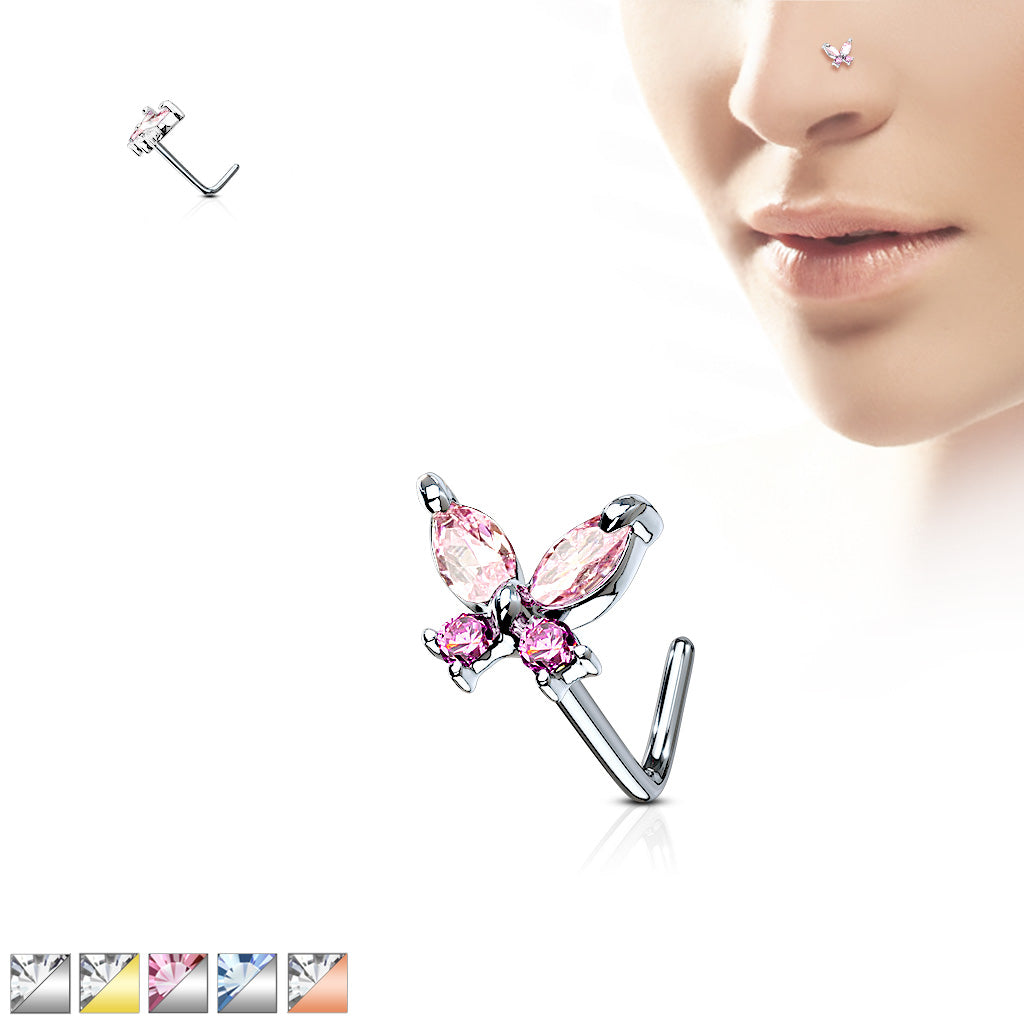 CZ Butterfly L Post Nose Stud.