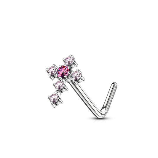 CZ Cross L Post Nose Stud.