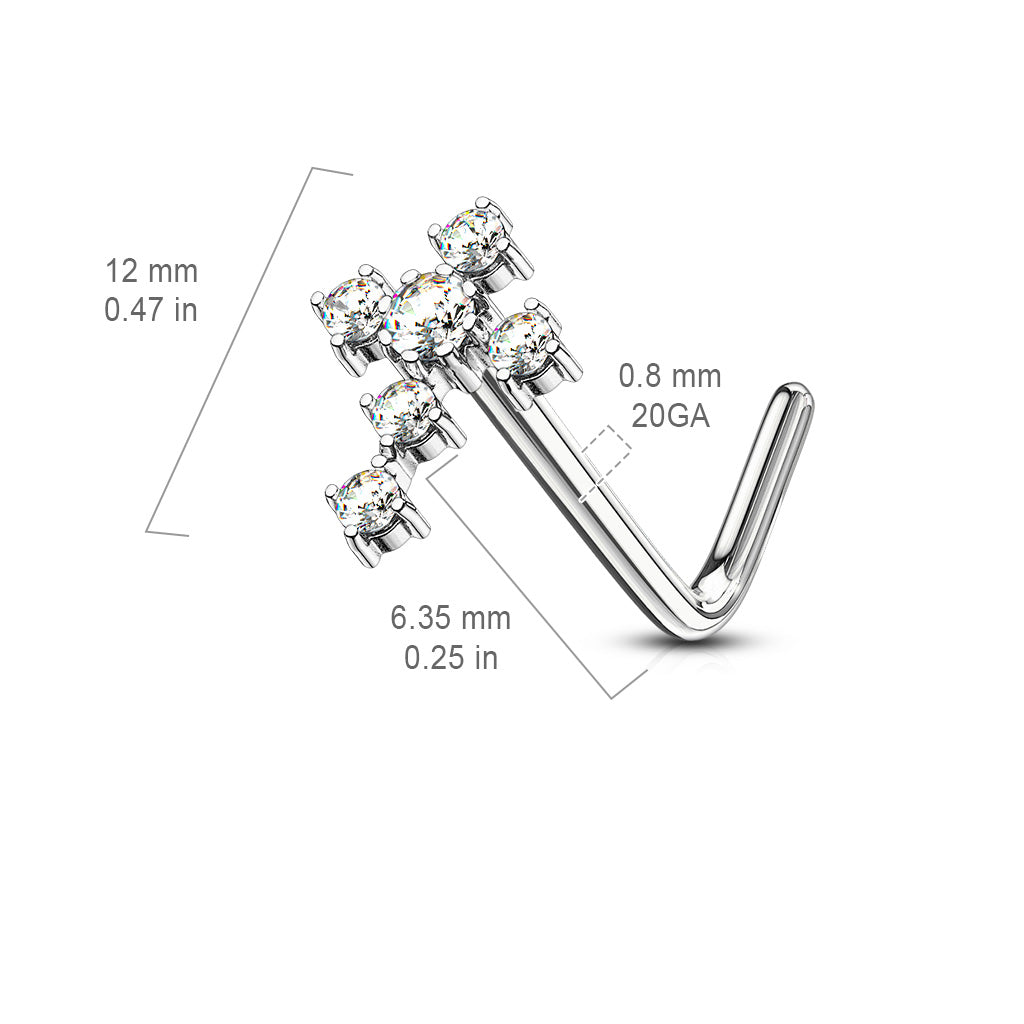 CZ Cross L Post Nose Stud.