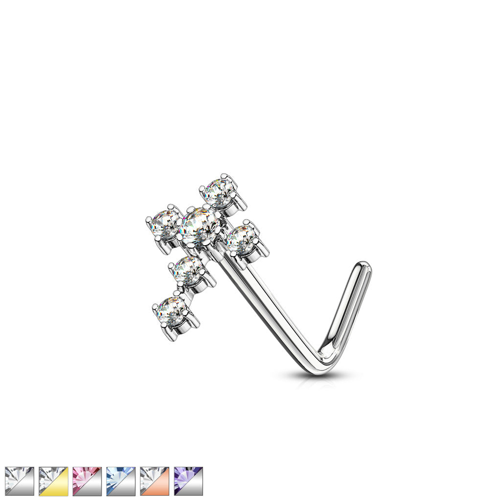 CZ Cross L Post Nose Stud.
