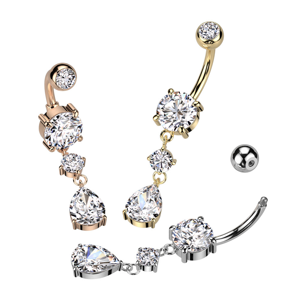 Tear Drop CZ Dangly Belly Bar.