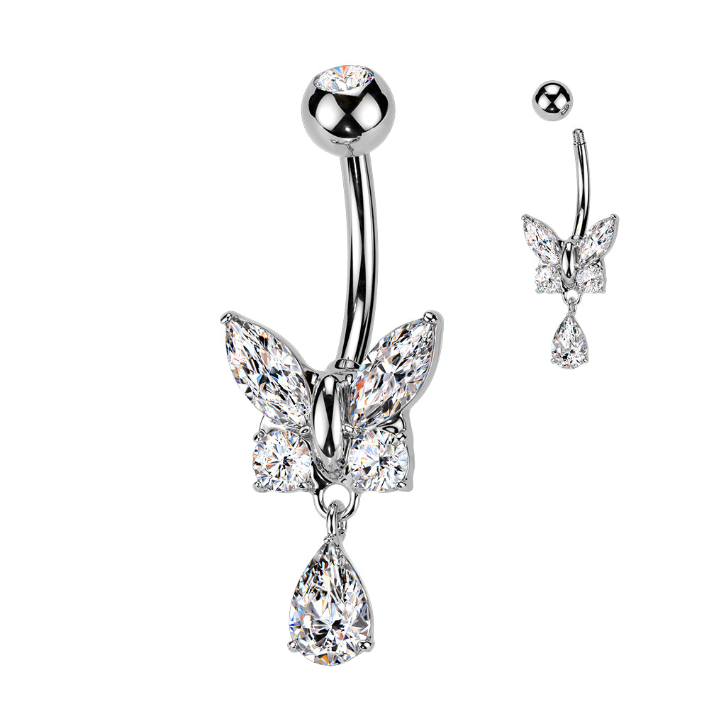 Butterfly with Teardrop Dangly CZ Belly Bar.