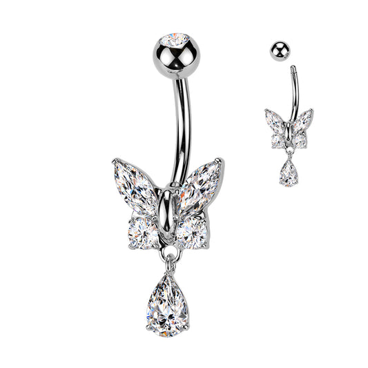 Butterfly with Teardrop Dangly CZ Belly Bar.