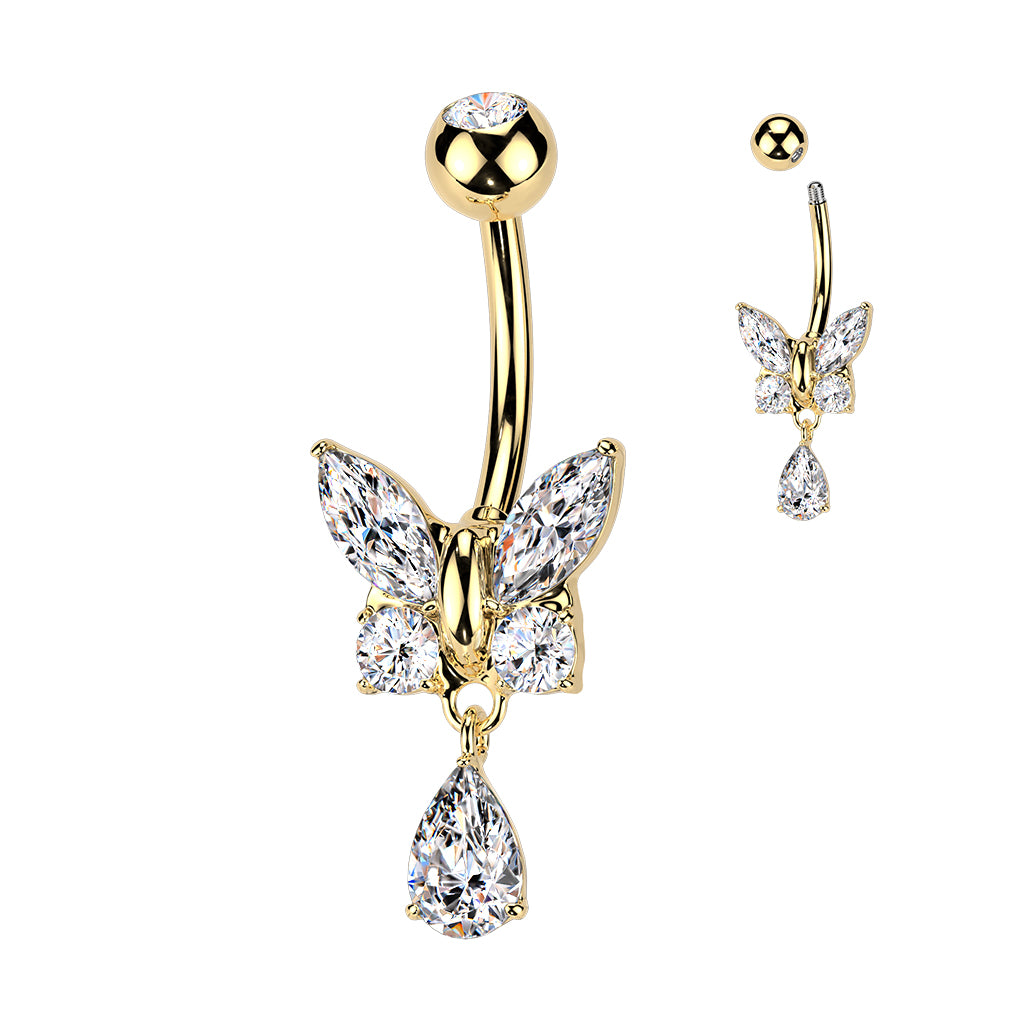 Butterfly with Teardrop Dangly CZ Belly Bar.