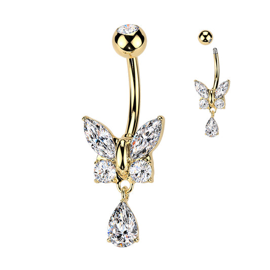 Butterfly with Teardrop Dangly CZ Belly Bar.