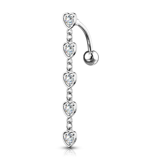 5 CZ Heart Top Dangly Belly Bar.