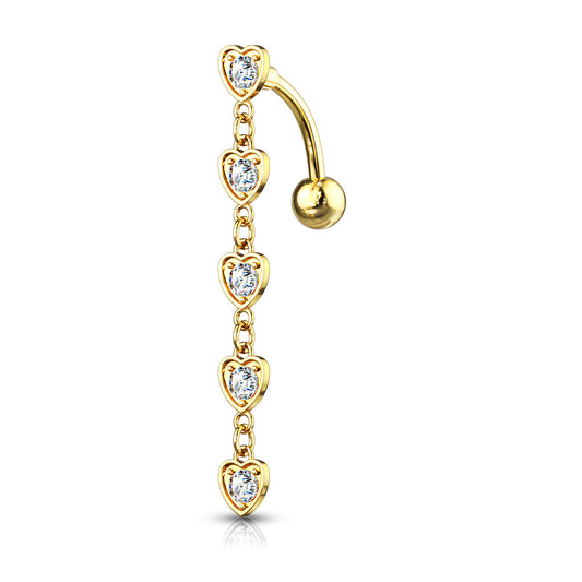 5 CZ Heart Top Dangly Belly Bar.