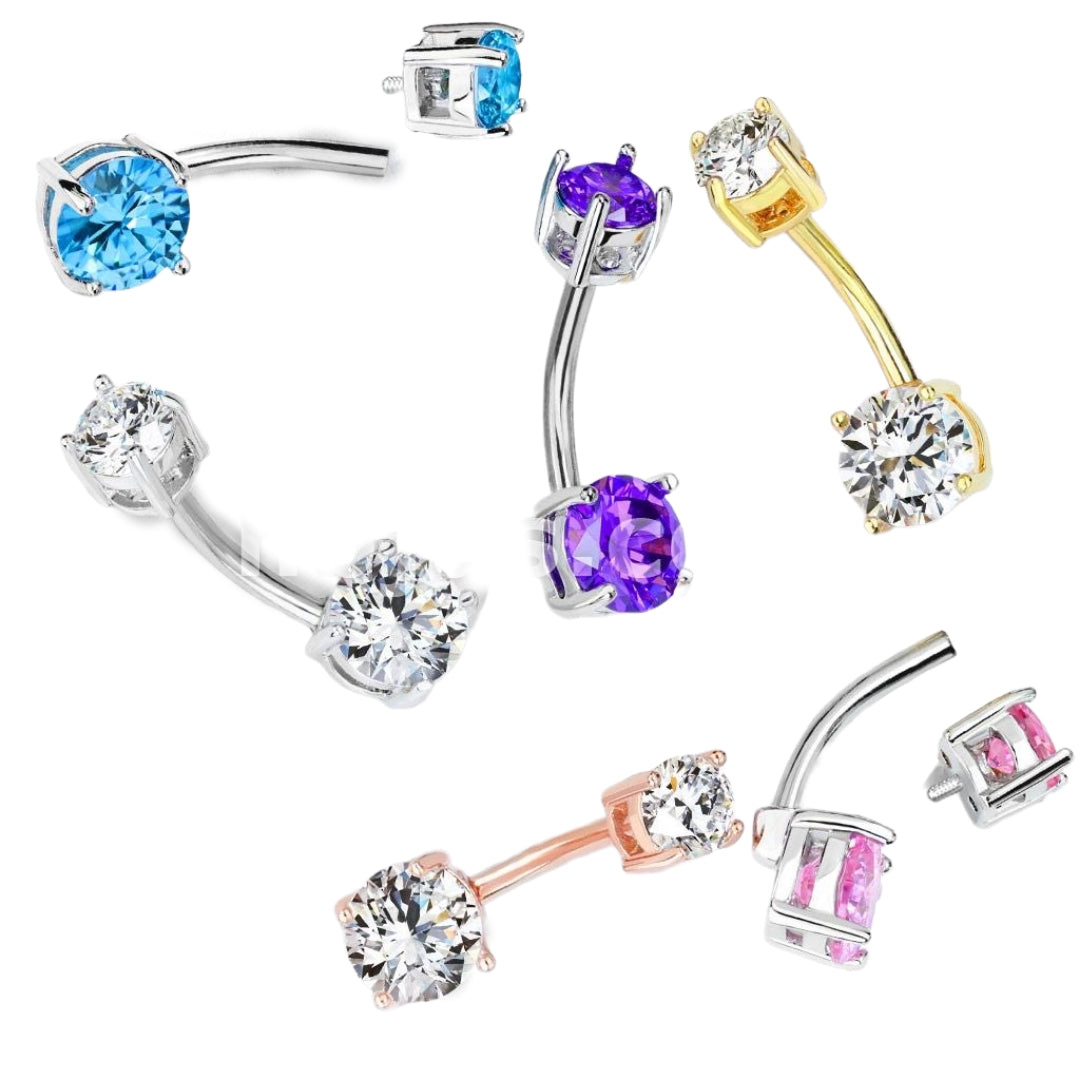 Double CZ Belly Bar