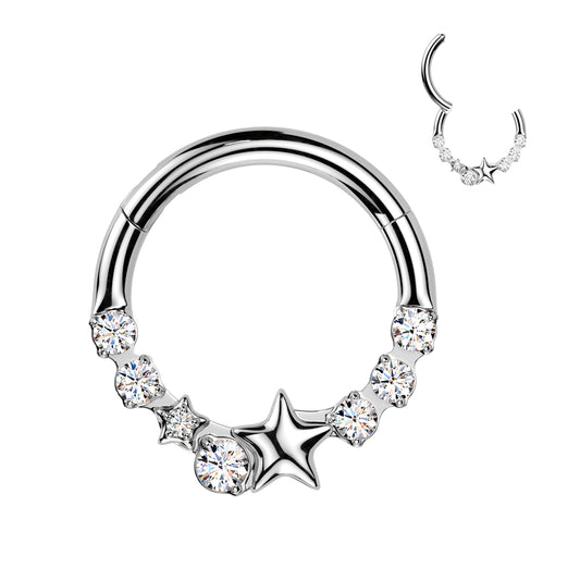 CZ And Star Hinged Segment Ring.