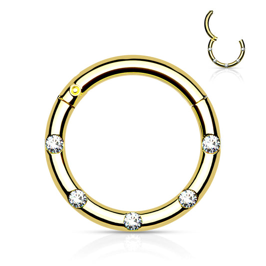 Forward Facing 5 Gem Hinged Segment Ring.