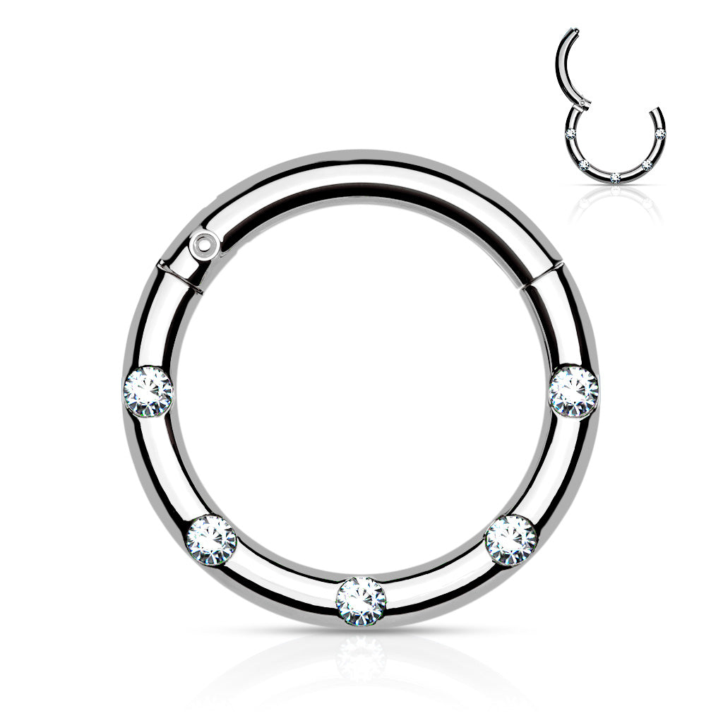 Forward Facing 5 Gem Hinged Segment Ring.