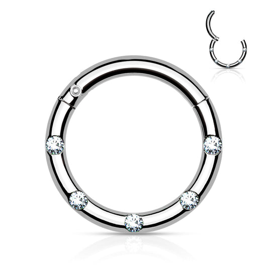 Forward Facing 5 Gem Hinged Segment Ring.