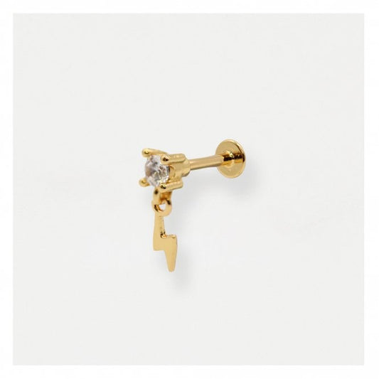 CZ Stud with Dangly Lightening Bolt Labret.