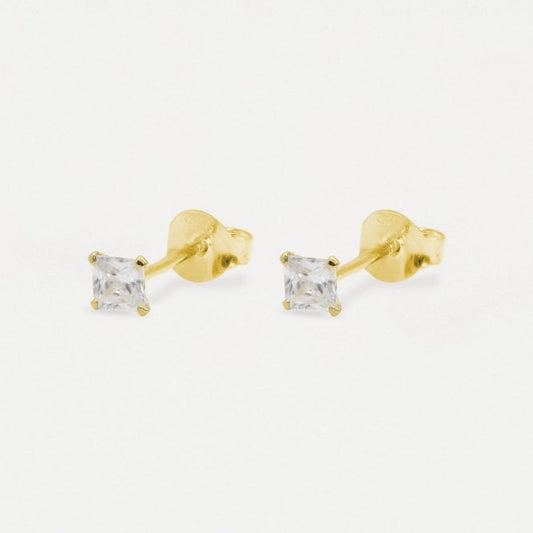 Gold CZ 4mm Square Studs