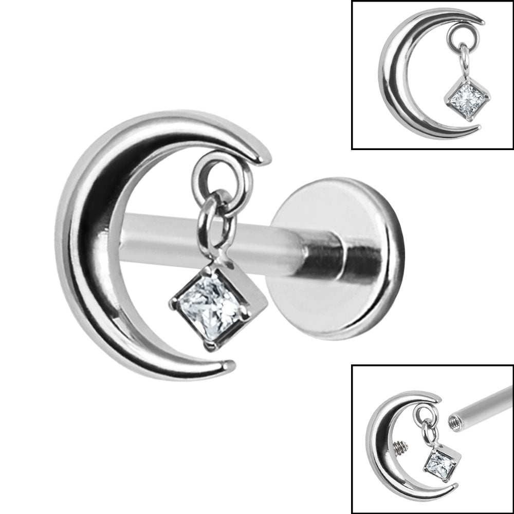 Titanium Moon with CZ Dangly Labret.