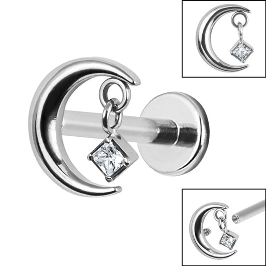 Titanium Moon with CZ Dangly Labret.