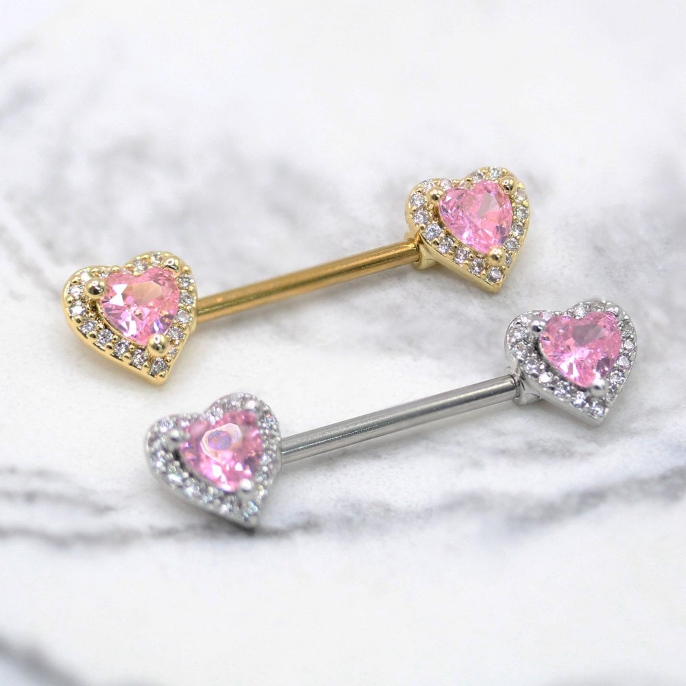 CZ Heart Nipple Bar.